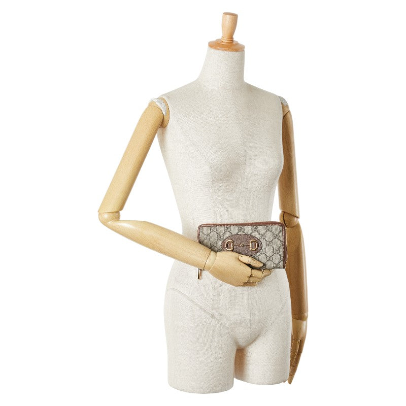 グッチ GGスプリーム ホースビット 1955 ラウンドファスナー 長財布 621889 ベージュ ブラウン PVC レザー レディース GUCCI 【中古】