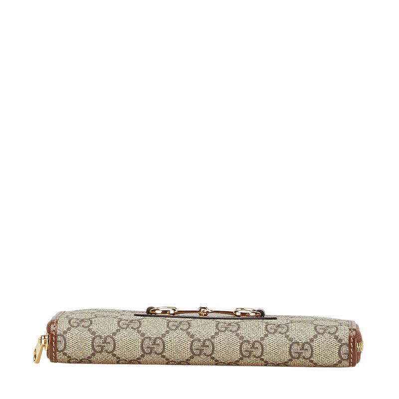 グッチ GGスプリーム ホースビット 1955 ラウンドファスナー 長財布 621889 ベージュ ブラウン PVC レザー レディース GUCCI 【中古】