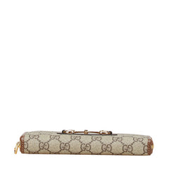 グッチ GGスプリーム ホースビット 1955 ラウンドファスナー 長財布 621889 ベージュ ブラウン PVC レザー レディース GUCCI 【中古】