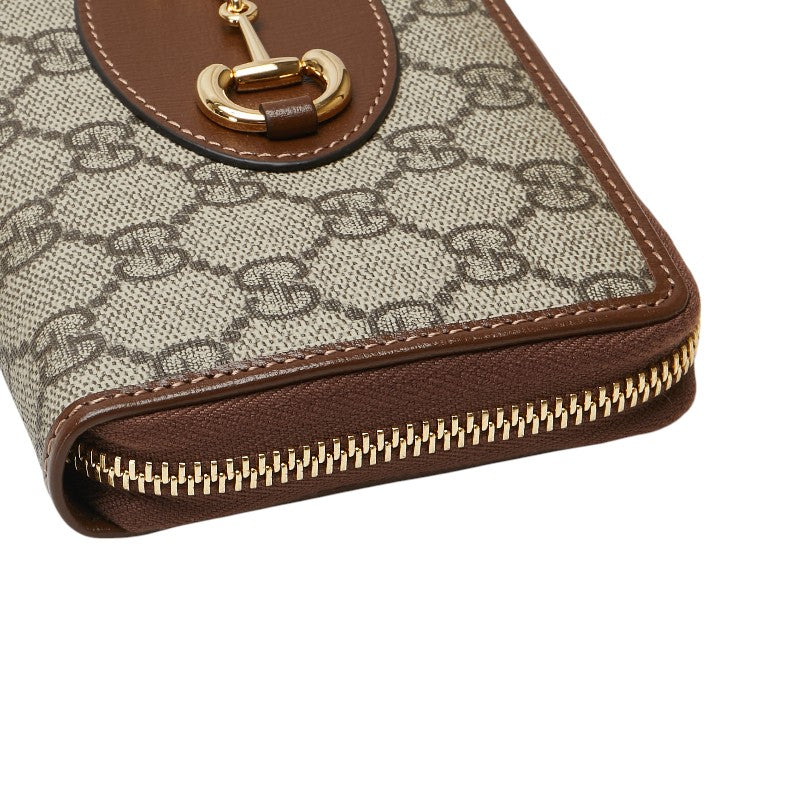 グッチ GGスプリーム ホースビット 1955 ラウンドファスナー 長財布 621889 ベージュ ブラウン PVC レザー レディース GUCCI 【中古】
