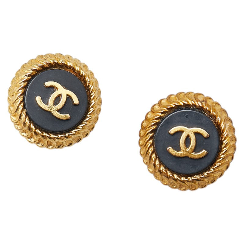 シャネル ヴィンテージ ラウンド ココマーク イヤリング ゴールド ブラック メッキ レディース CHANEL 【中古】
