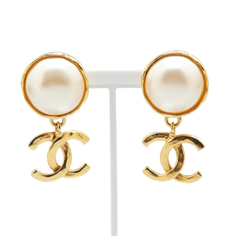 シャネル ヴィンテージ ココマーク スイング イヤリング ゴールド メッキ フェイクパール レディース CHANEL 【中古】