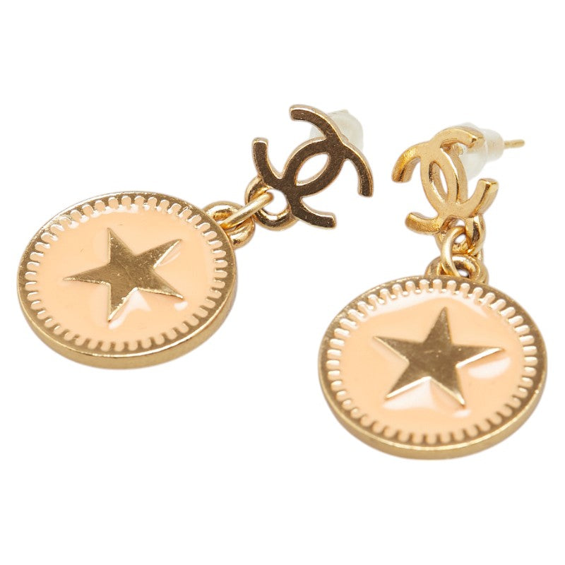 シャネル スイング ココマーク スター 星 スタッドピアス サーモンピンク ゴールド メッキ レディース CHANEL 【中古】