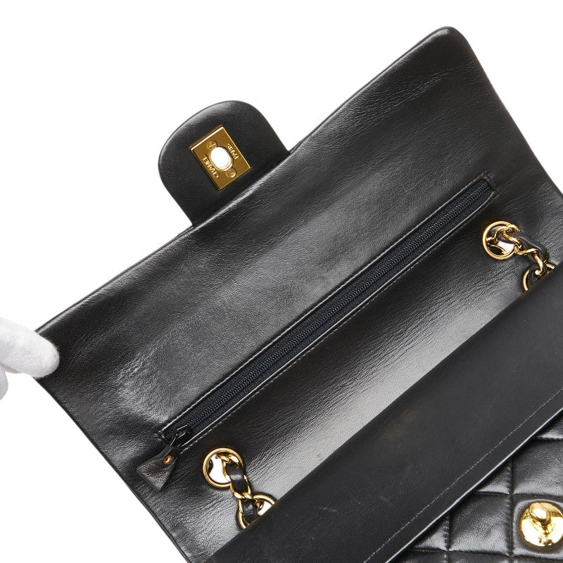 シャネル ココマーク マトラッセ25 ダブルフラップ チェーン ショルダーバッグ ブラック ラムスキン レディース CHANEL 【中古】