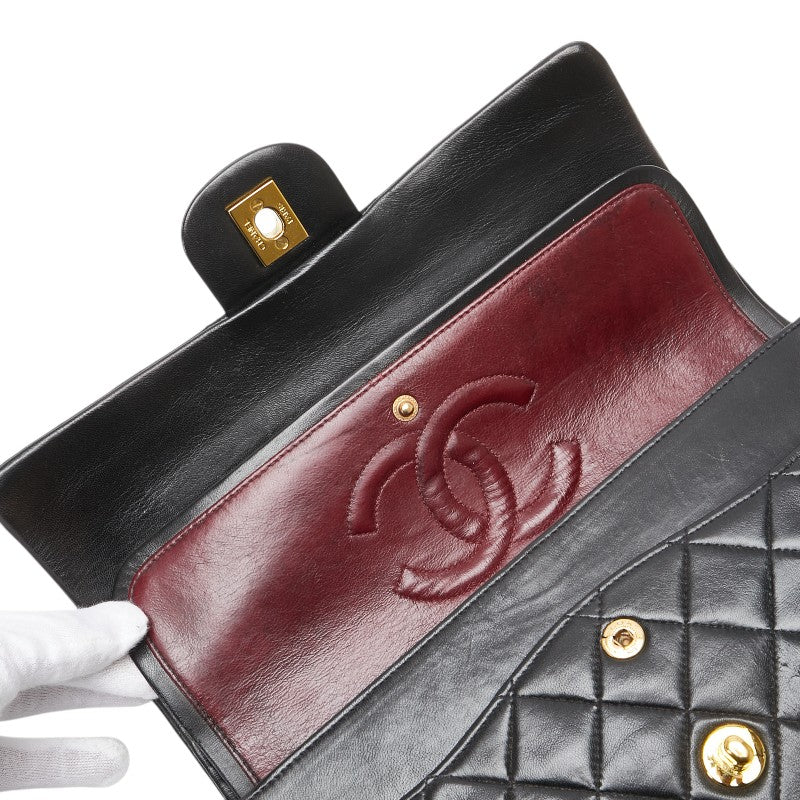 シャネル ココマーク マトラッセ25 ダブルフラップ チェーン ショルダーバッグ ブラック ラムスキン レディース CHANEL 【中古】