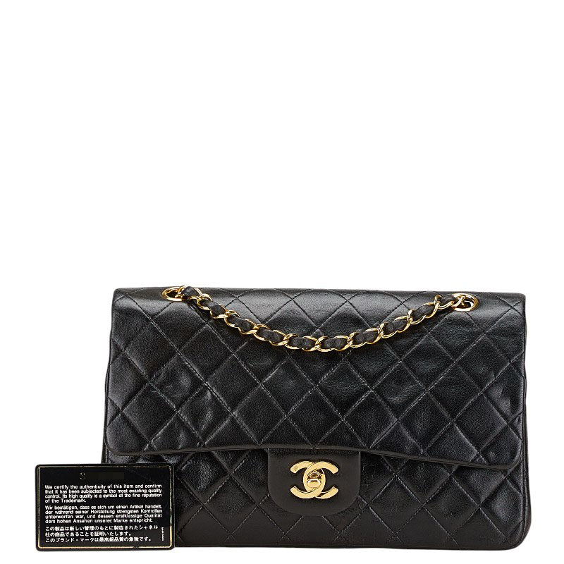 シャネル ココマーク マトラッセ25 ダブルフラップ チェーン ショルダーバッグ ブラック ラムスキン レディース CHANEL 【中古】