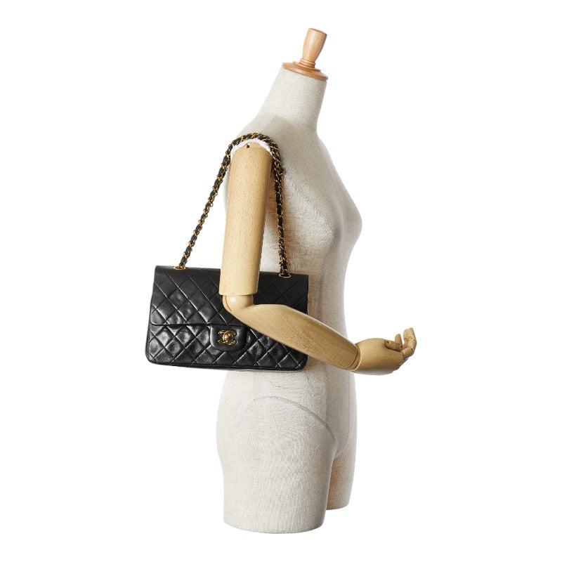 シャネル ココマーク マトラッセ25 ダブルフラップ チェーン ショルダーバッグ ブラック ラムスキン レディース CHANEL 【中古】