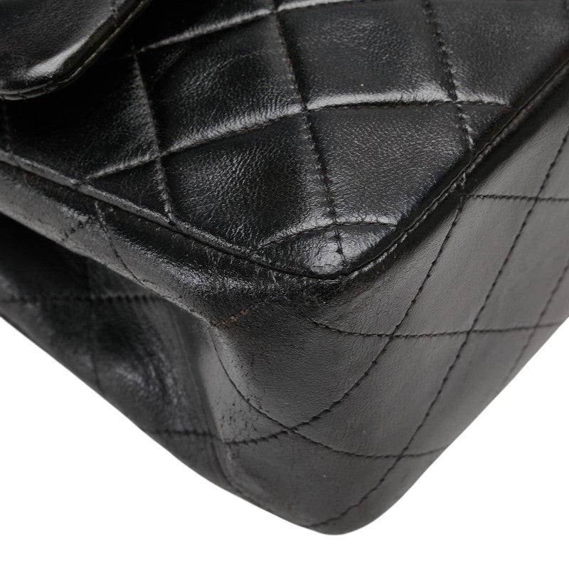 シャネル ココマーク マトラッセ25 ダブルフラップ チェーン ショルダーバッグ ブラック ラムスキン レディース CHANEL 【中古】