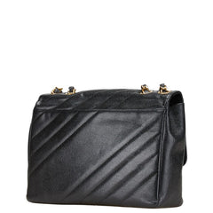 シャネル ココマーク バイアスステッチ チェーン ショルダーバッグ ブラック キャビアスキン レディース CHANEL 【中古】
