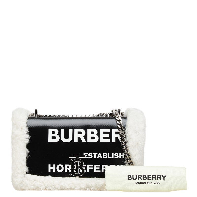 バーバリー ローラ TB ホースフェリープリント チェーン ショルダーバッグ ブラック ホワイト レザー ボア レディース BURBERRY 【中古】