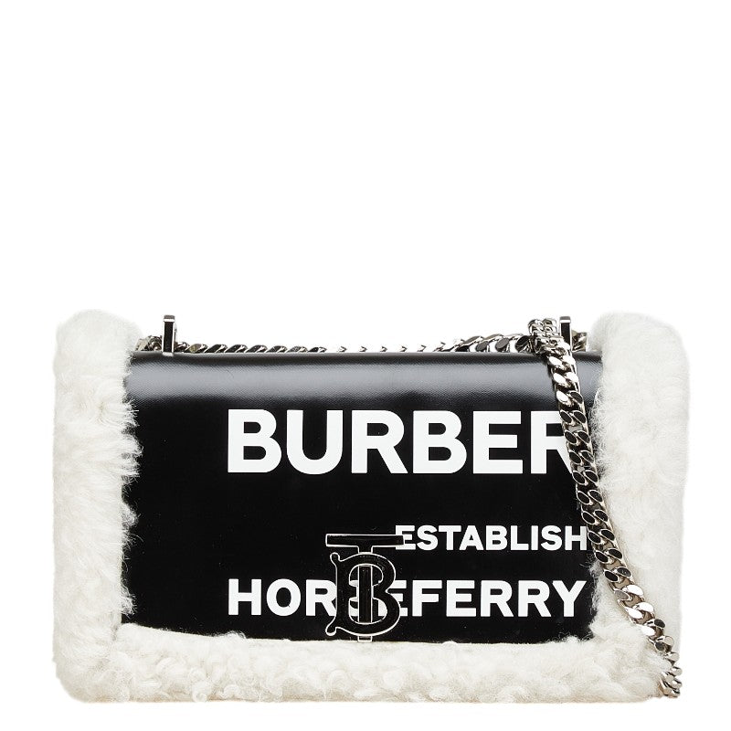 バーバリー ローラ TB ホースフェリープリント チェーン ショルダーバッグ ブラック ホワイト レザー ボア レディース BURBERRY 【中古】