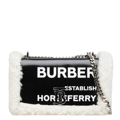 バーバリー ローラ TB ホースフェリープリント チェーン ショルダーバッグ ブラック ホワイト レザー ボア レディース BURBERRY 【中古】
