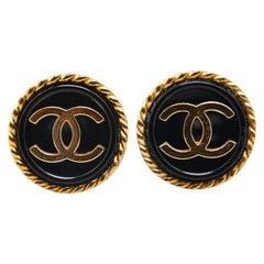 シャネル ヴィンテージ ココマーク ラウンド イヤリング ゴールド ブラック メッキ レディース CHANEL 【中古】