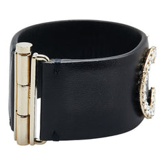 シャネル ロゴ ラインストーン バングル サイズ：S ブラック シャンパンゴールド ラムスキン ラインストーン レディース CHANEL 【中古】