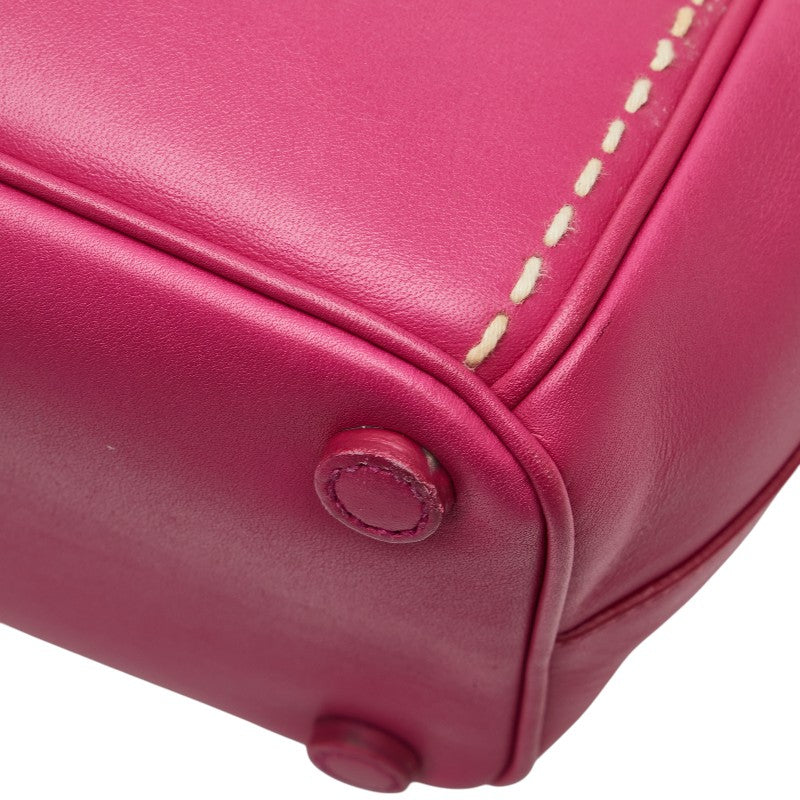 プラダ カナパ シティ 三角ロゴプレート ハンドバッグ ショルダーバッグ 2WAY B1801K ピンク ベージュ キャンバス レザー レディース PRADA 【中古】