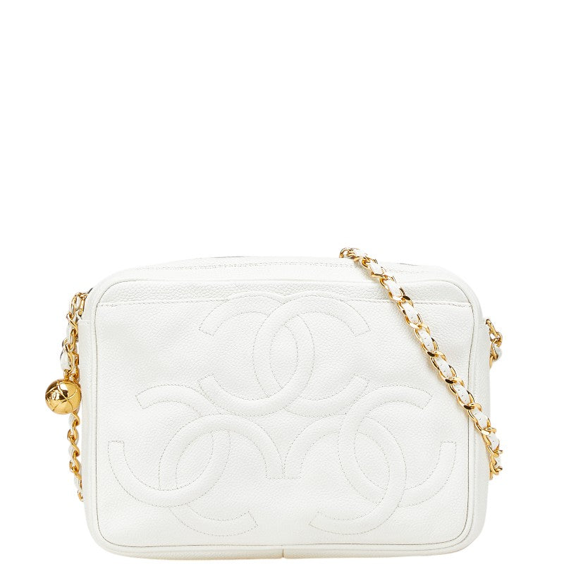 シャネル トリプルココマーク ショルダーバッグ ホワイト キャビアスキン レディース CHANEL 【中古】