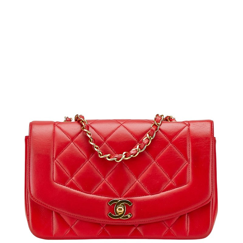 シャネル ダイアナ23 マトラッセ ココマーク ショルダーバッグ レッド ラムスキン レディース CHANEL 【中古】