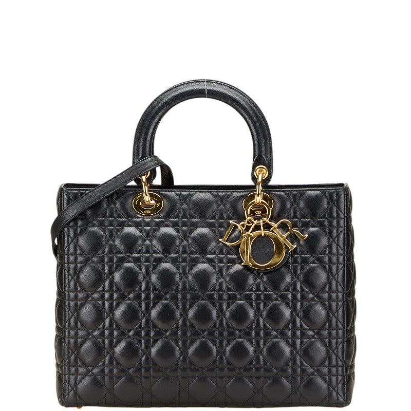 ディオール カナージュ レディディオール ラージ ハンドバッグ ショルダーバッグ 2WAY ブラック ラムスキン レディース Dior 【中古】