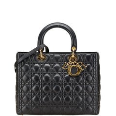 ディオール カナージュ レディディオール ラージ ハンドバッグ ショルダーバッグ 2WAY ブラック ラムスキン レディース Dior 【中古】