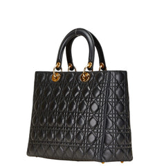 ディオール カナージュ レディディオール ラージ ハンドバッグ ショルダーバッグ 2WAY ブラック ラムスキン レディース Dior 【中古】