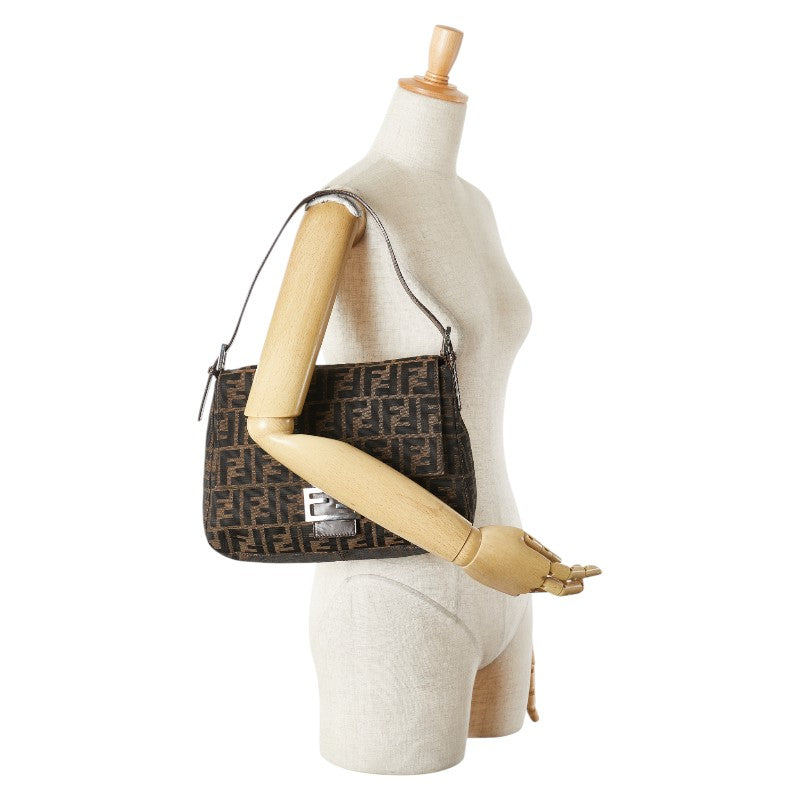 フェンディ ズッカ マンマバケット ハンドバッグ ブラウン キャンバス レザー レディース FENDI 【中古】