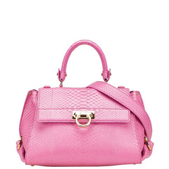 サルヴァトーレフェラガモ ガンチーニ ソフィア ハンドバッグ ショルダーバッグ 2WAY FZ-21 E559 ピンク パイソン レディース Salvatore Ferragamo 【中古】