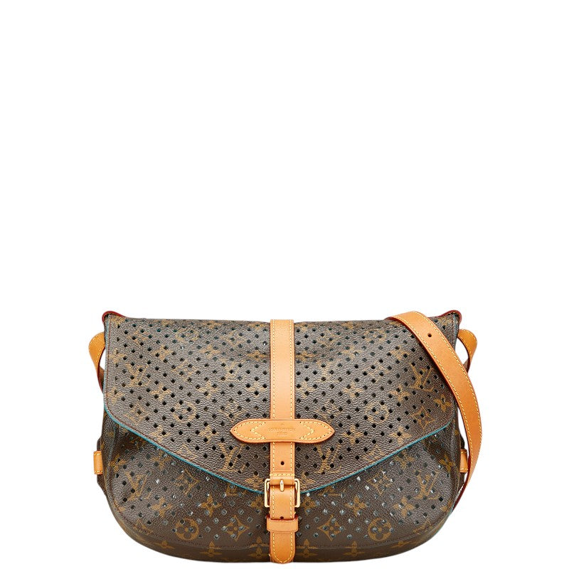 ルイ ヴィトン モノグラム ペルフォレ フローレ ソミュール30 斜め掛け ショルダーバッグ M93998 ブラウン テュルコワーズ ターコイズ PVC レザー レディース LOUIS VUITTON 【中古】