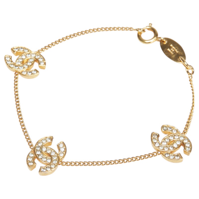 シャネル ヴィンテージ 1982 ココマーク ラインストーン ブレスレット ゴールド メッキ レディース CHANEL 【中古】