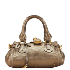 クロエ パディントン ハンドバッグ ゴールド ブラウン レザー レディース Chloe 【中古】