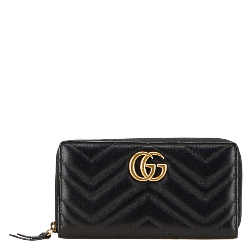 グッチ GGマーモント 長財布 ラウンドファスナー 443123 ブラック レザー レディース GUCCI 【中古】