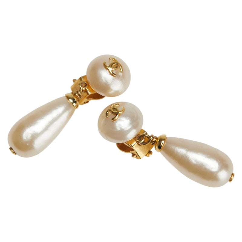 シャネル ヴィンテージ ココマーク ティアドロップ モチーフ スイング イヤリング ゴールド メッキ フェイクパール レディース CHANEL 【中古】