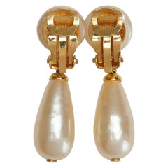 シャネル ヴィンテージ ココマーク ティアドロップ モチーフ スイング イヤリング ゴールド メッキ フェイクパール レディース CHANEL 【中古】