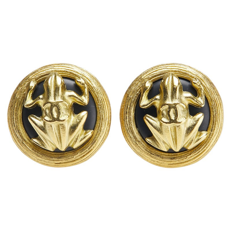 シャネル ヴィンテージ カエル フロッグ ココマーク イヤリング ゴールド ブラック メッキ レディース CHANEL 【中古】
