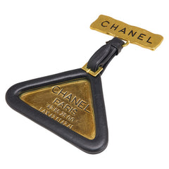 シャネル トライアングル ロゴ ブローチ ゴールド ブラック メッキ レザー レディース CHANEL 【中古】