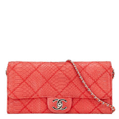 シャネル ココマーク ウルトラステッチ パイソン チェーン ワンショルダーバッグ レッド シルバー レザー レディース CHANEL 【中古】