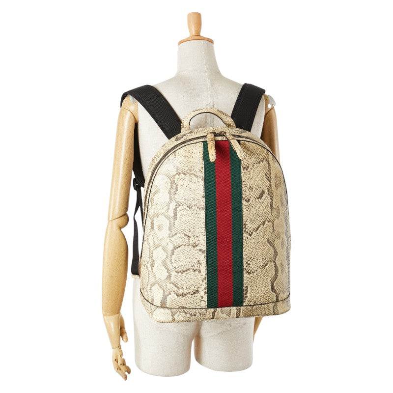 グッチ パイソン型押し リュック バックパック 442892 ベージュ ブラック レザー レディース GUCCI 【中古】