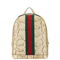 グッチ パイソン型押し リュック バックパック 442892 ベージュ ブラック レザー レディース GUCCI 【中古】