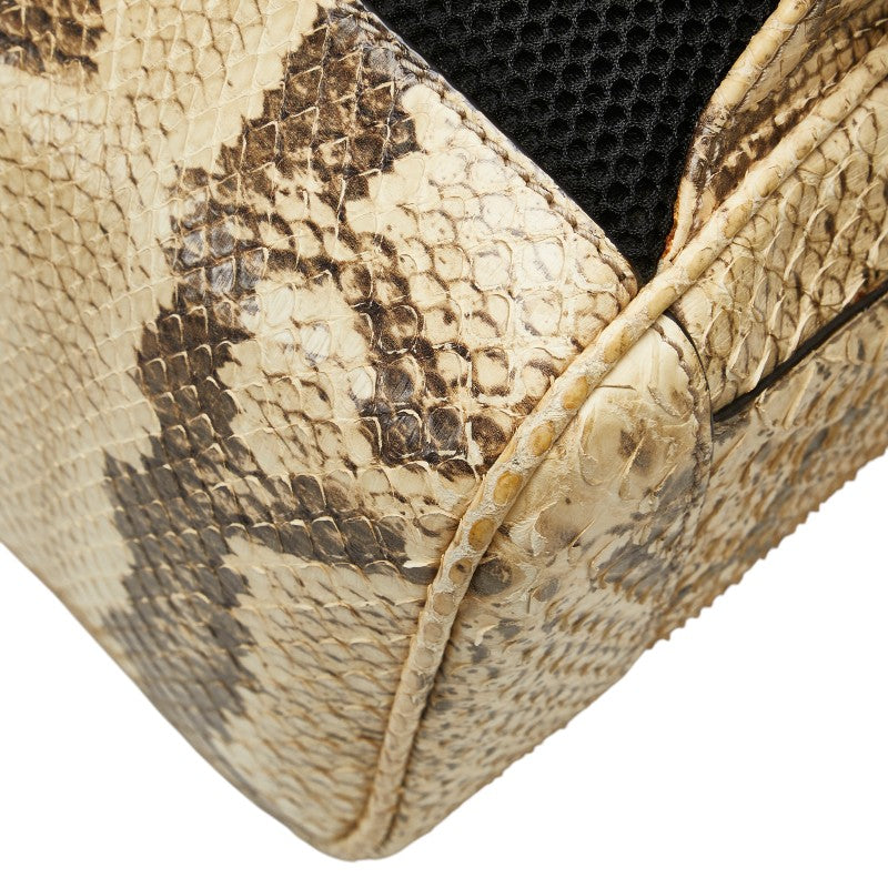 グッチ パイソン型押し リュック バックパック 442892 ベージュ ブラック レザー レディース GUCCI 【中古】
