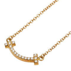 ティファニー K18YG イエローゴールド ダイヤモンド Tスマイル ペンダントネックレス レディース TIFFANY&Co. 【中古】