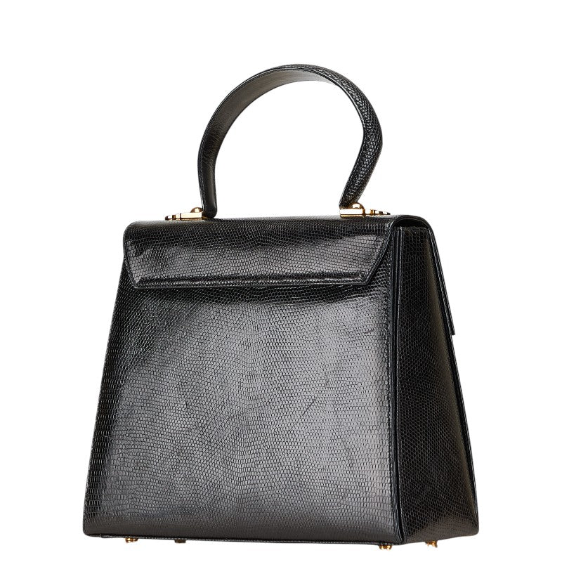 サルヴァトーレフェラガモ ガンチーニ リザード ハンドバッグ ショルダーバッグ 2WAY ブラック レザー レディース Salvatore Ferragamo 【中古】