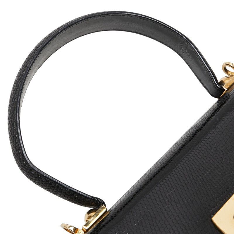 サルヴァトーレフェラガモ ガンチーニ リザード ハンドバッグ ショルダーバッグ 2WAY ブラック レザー レディース Salvatore Ferragamo 【中古】