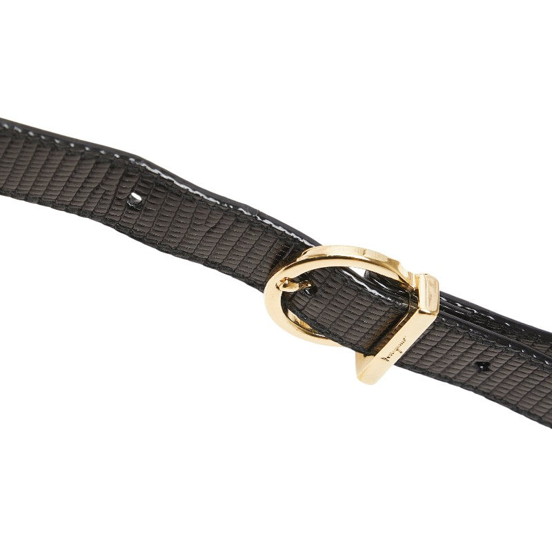 サルヴァトーレフェラガモ ガンチーニ リザード ハンドバッグ ショルダーバッグ 2WAY ブラック レザー レディース Salvatore Ferragamo 【中古】