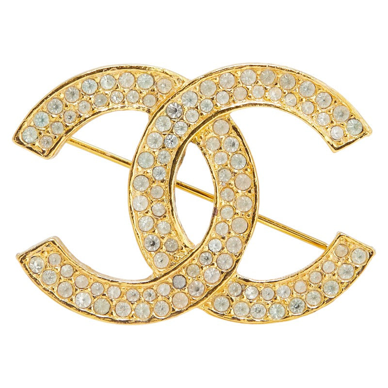 シャネル ヴィンテージ ココマーク ラインストーン ブローチ ゴールド メッキ レディース CHANEL 【中古】