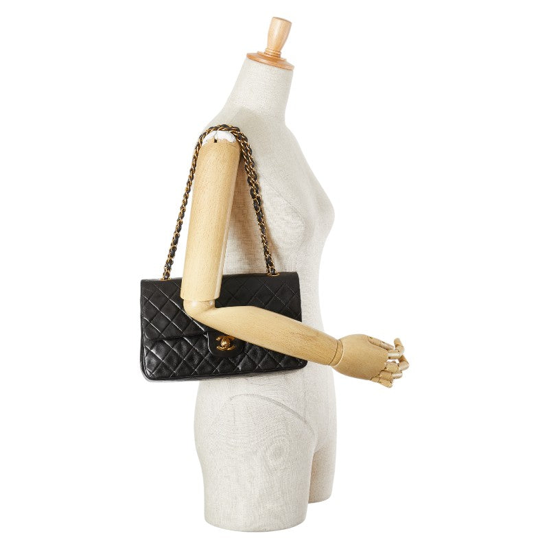 シャネル マトラッセ ココマーク Wフラップ チェーン ショルダーバッグ ハンドバッグ ブラック ラムスキン レディース CHANEL 【中古】