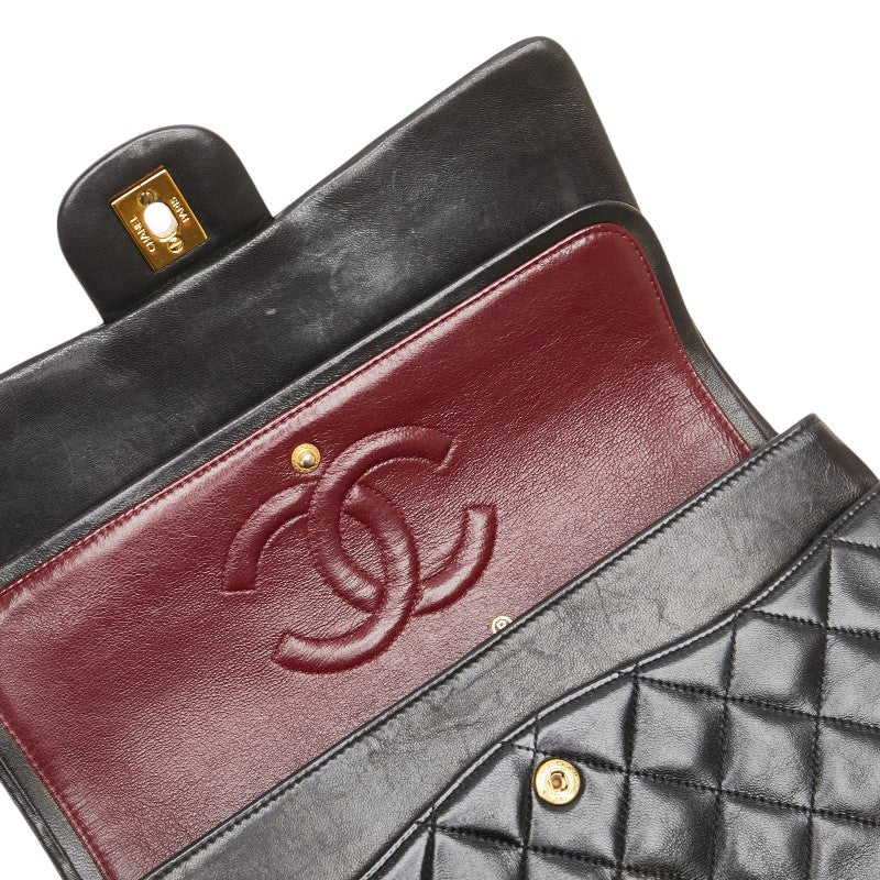 シャネル マトラッセ ココマーク Wフラップ チェーン ショルダーバッグ ハンドバッグ ブラック ラムスキン レディース CHANEL 【中古】