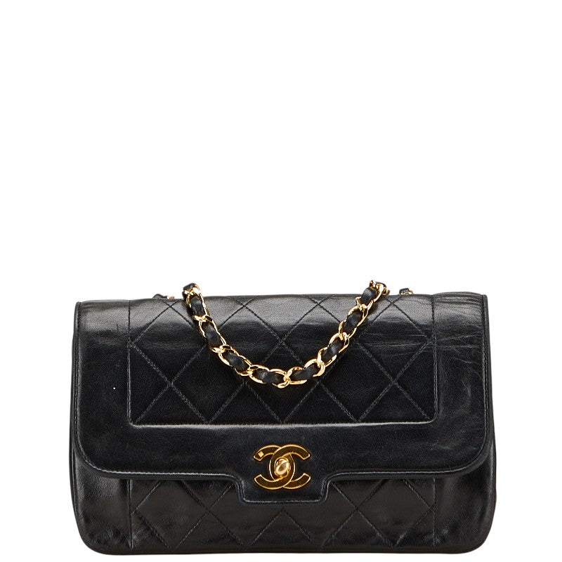 シャネル ダイアナ マトラッセ ココマーク チェーン ショルダーバッグ ブラック ラムスキン レディース CHANEL 【中古】