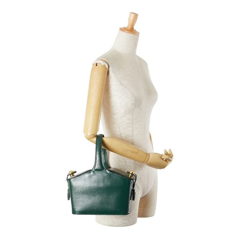 セリーヌ バスケットバッグ ボックス ハンドバッグ グリーン ゴールド レザー レディース CELINE 【中古】