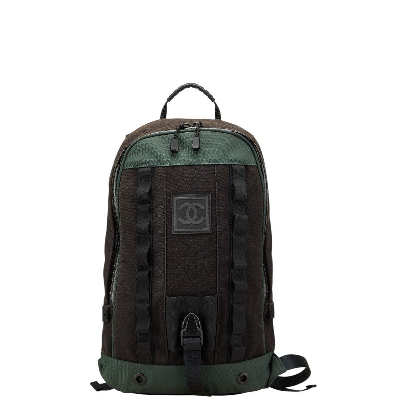 シャネル スポーツライン ココマーク リュック バックパック ブラック グリーン キャンバス ナイロン メンズ CHANEL 【中古】