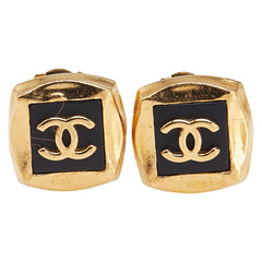 シャネル ヴィンテージ ココマーク スクエア イヤリング ゴールド ブラック メッキ レディース CHANEL 【中古】