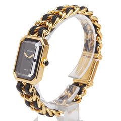 シャネル プルミエールL 腕時計 H0001 クオーツ ブラック文字盤 メッキ レザー レディース CHANEL 【中古】